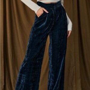 12th Tribe Deep Blue Velvet Wide Leg Pants